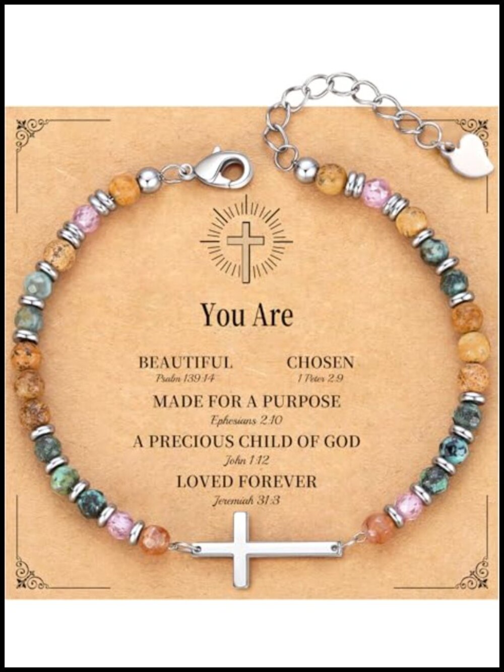 Cross Bead Bracelet for Women Christian Religious Gift Adjustable Faith Jewelry
